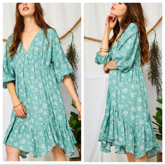 Floral Print Boho Ruffle Hem dress - Picture 4 of 4